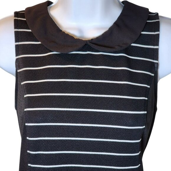 ELLE Dress Small Black White Striped Sleeveless Peter Pan Collar 32" Preowned - Picture 9 of 10